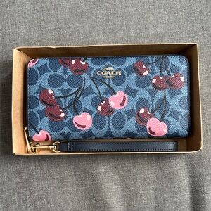 Coach Navy Cherry Pattern Wristlet